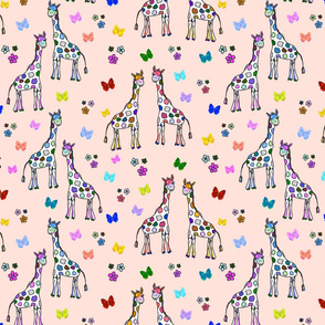 Rainbow Giraffe Friends - coral pink, medium