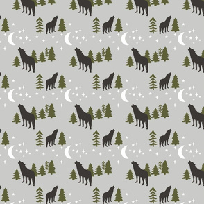 Howling Wolf Boho Tribal Green and Gray Small