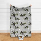 Howling Wolf Boho Tribal Green and Gray Large