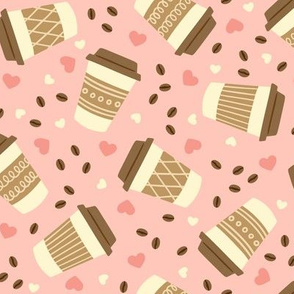 Hot Coffees with Doodle Sleeves on Pink with Hearts & Beans 