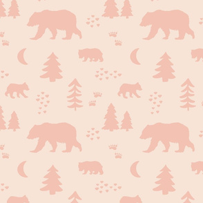 Pink Tonal Boho Mama Bear and Bear Cubs Medium