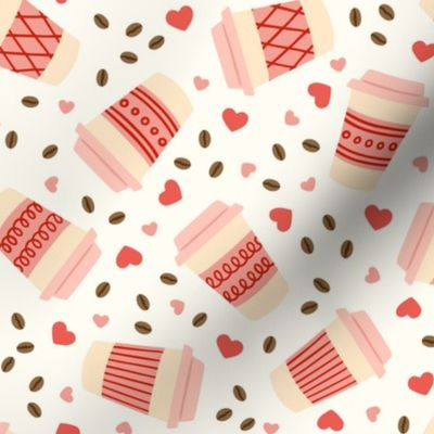 Hot Coffees with Doodle Sleeves in Pink & Red with Hearts & Beans 