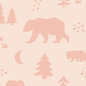 Pink Tonal Boho Mama Bear and Bear Cubs Large