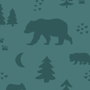 Teal Blue Boho Woodland Bears Large