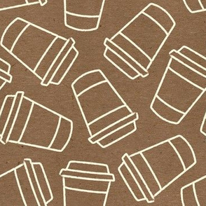 Cream Coffee Outlines on Dark Kraft Paper