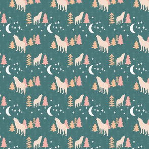 Teal Boho Howling Wolf Woodland Forest Small