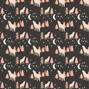 Black and Pink Boho Wolf Woodland Forest Small