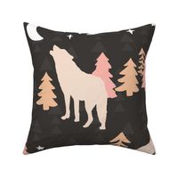 Black and Pink Boho Wolf Woodland Forest Large