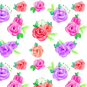 Bright Neon Watercolor Roses Floral Pattern