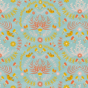 Folksy Flowers Damask Half Drop