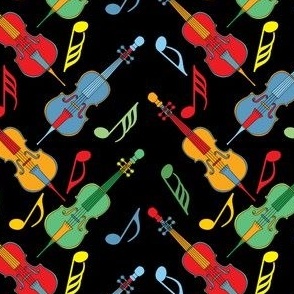 Colorful Cellos Music Notes Black