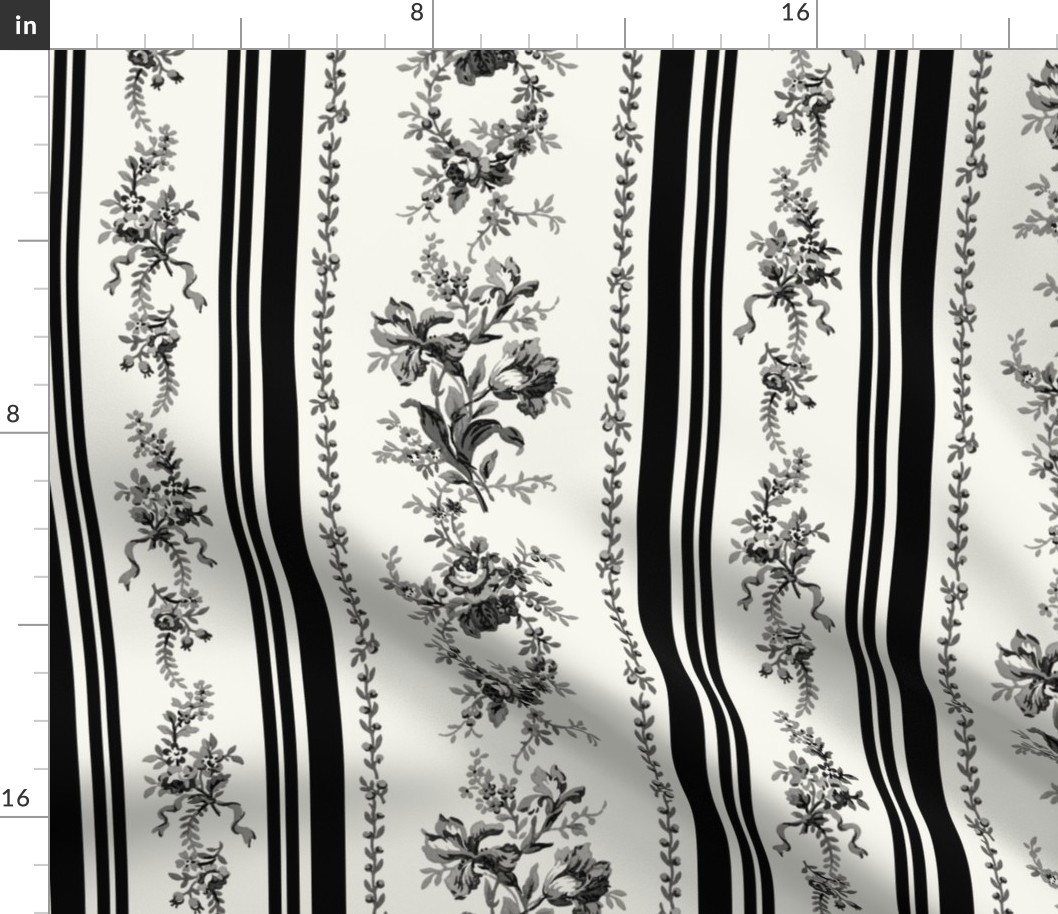 Belevedere Floral Stripe ~ Custom Black and Off White