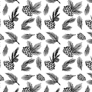 Minimalist Black and White Pine Cone Doodles Pattern