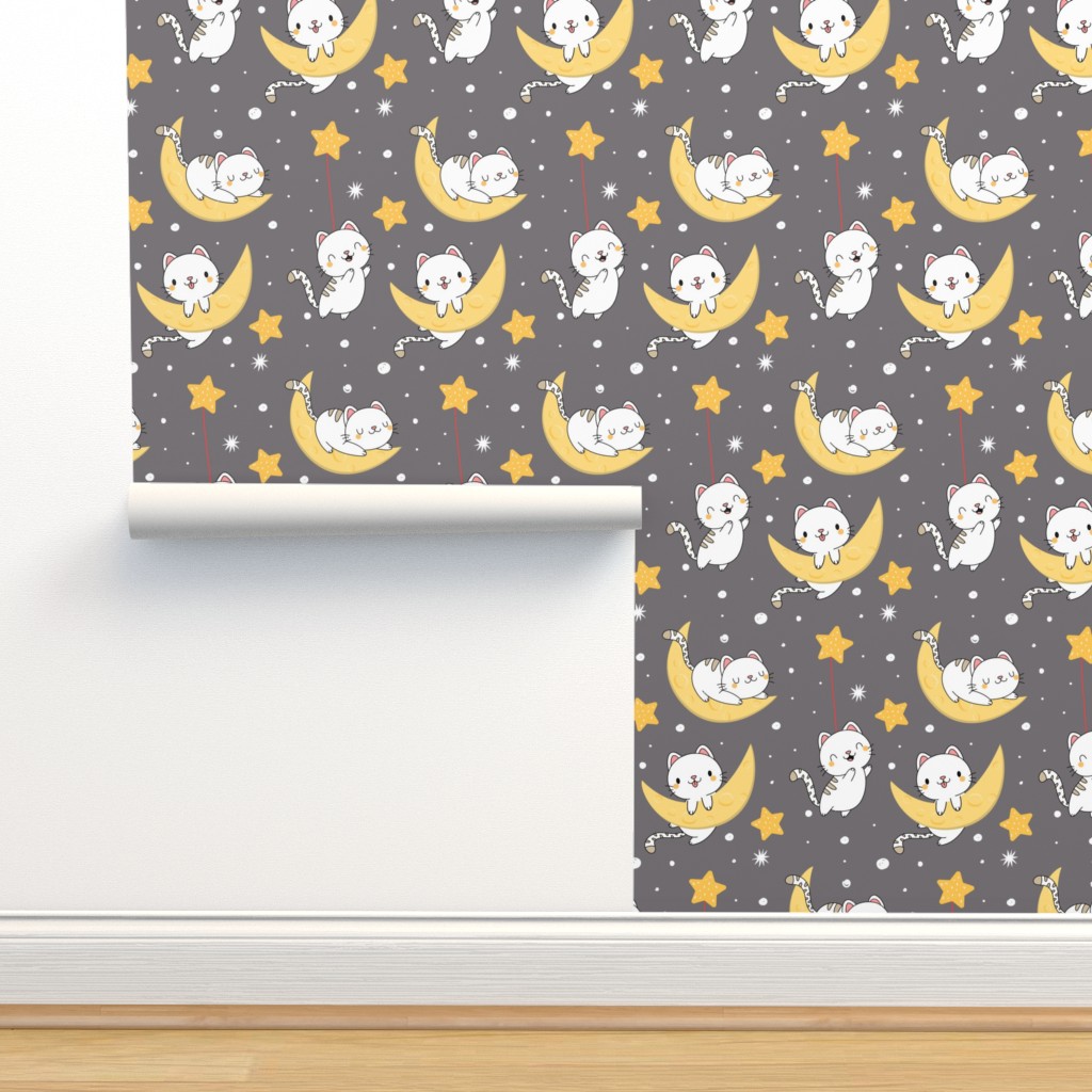 Kawaii Space Cats Wallpaper | Spoonflower
