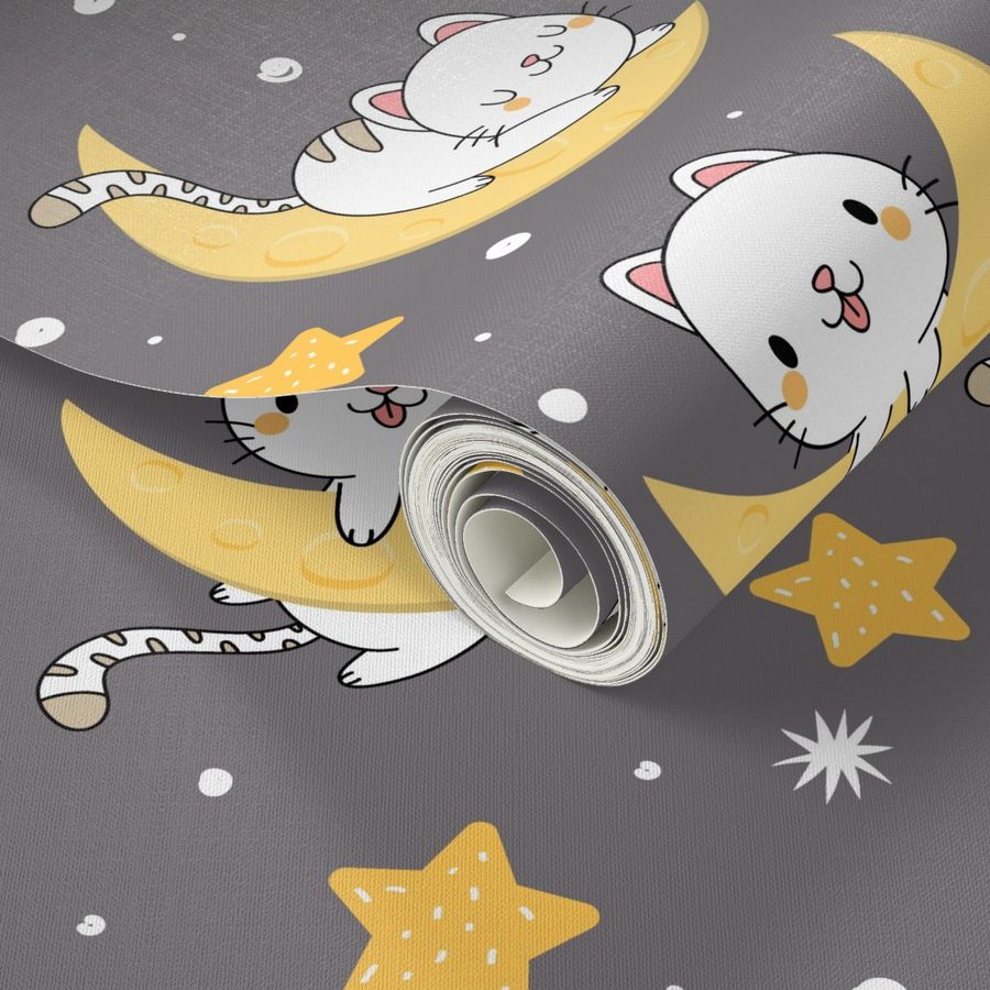 Kawaii Space Cats Wallpaper | Spoonflower