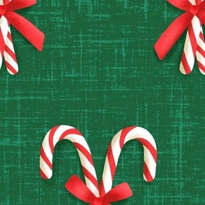 Crossed Candy Canes Tied With Bow on Green (Large Scale)