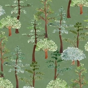 Scattered Watercolor Evergreens on Beige Texture