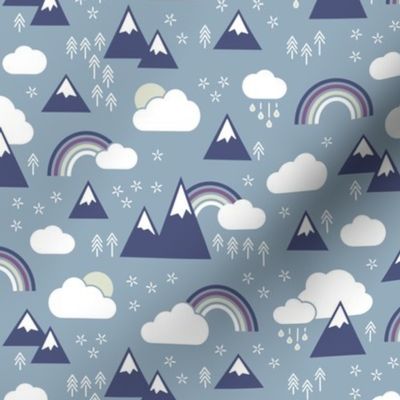 Rainbows & Mountains - Navy Plum Pea Soup on Blue