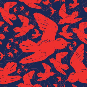 Sunset Sparrows Red on Navy