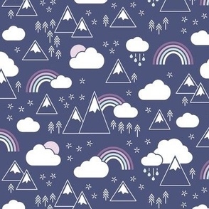 Rainbows & Mountains - Plum Pink Mint on Navy