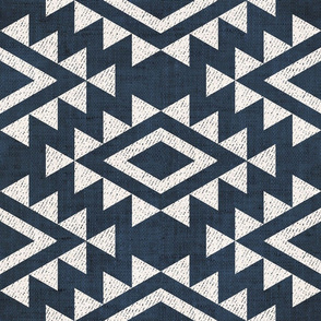 Aztec on Dark Blue Linen - extra large scale