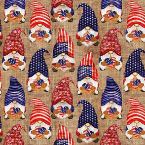 Stars and Stripes Flag Gnomes on Burlap - medium scale