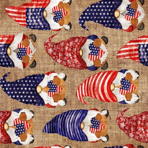 Stars and Stripes Flag Gnomes on Burlap Rotated - large scale