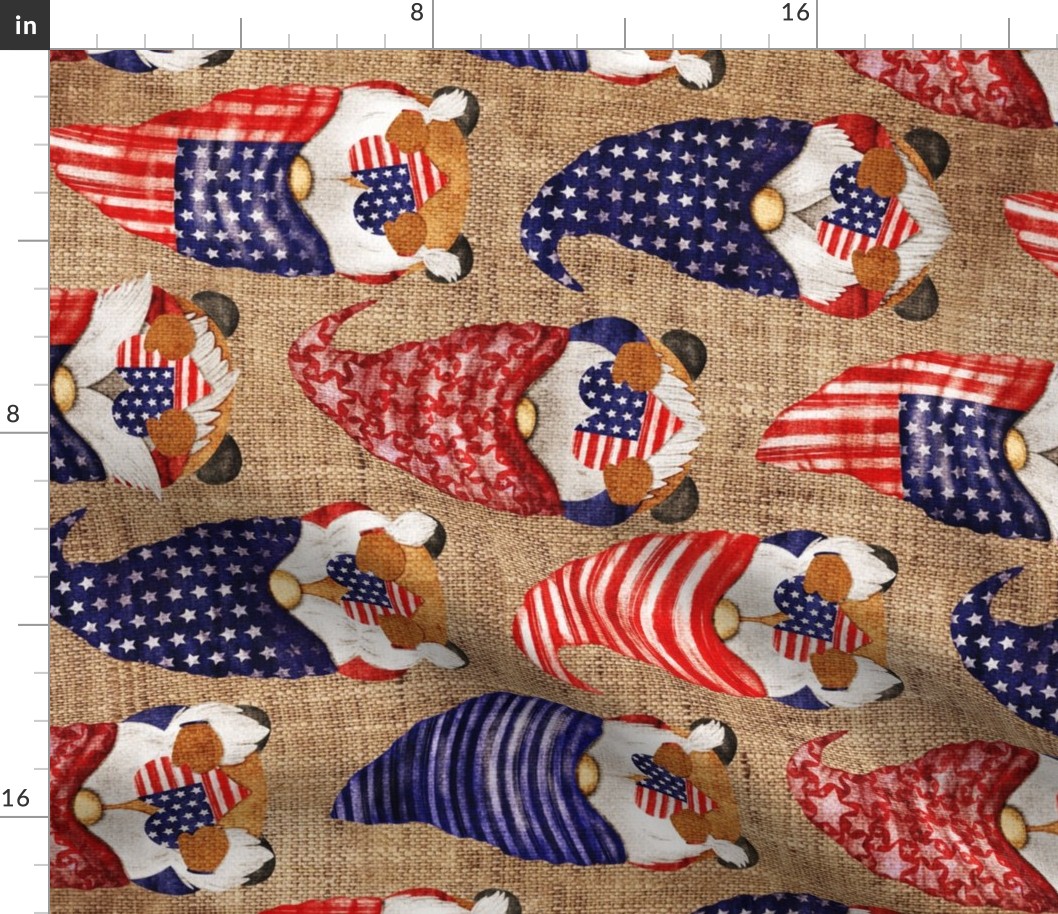 Stars and Stripes Flag Gnomes on Burlap Rotated - large scale