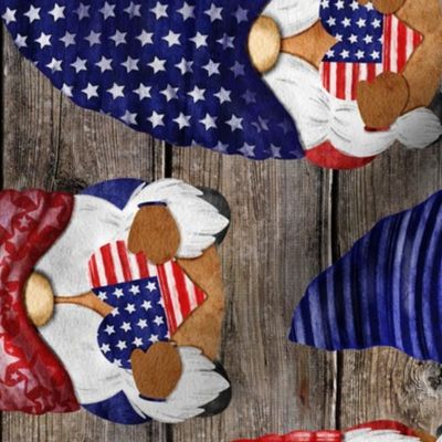 Stars and Stripes Flag Gnomes on Barn Wood Rotated - large scale