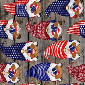 Stars and Stripes Flag Gnomes on Barn Wood Rotated - large scale