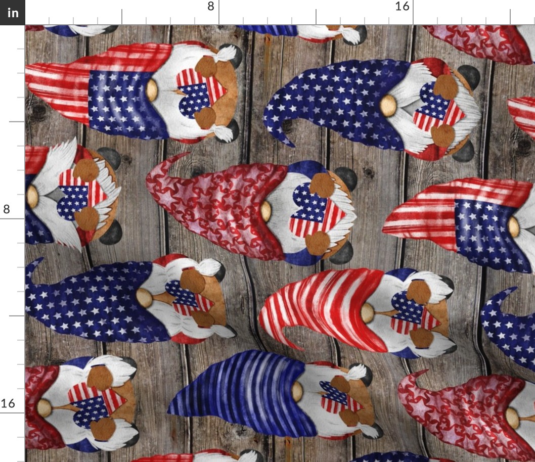 Stars and Stripes Flag Gnomes on Barn Wood Rotated - large scale