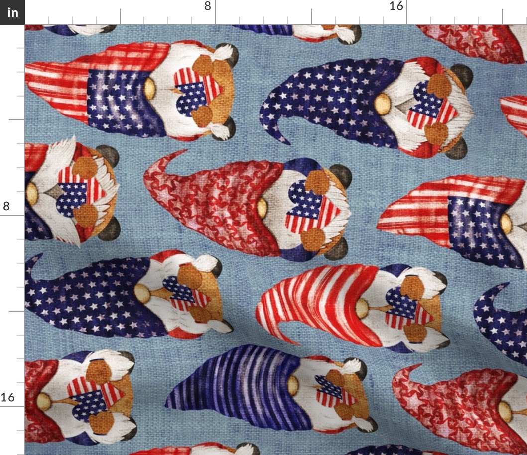 Stars and Stripes Flag Gnomes on Blue Burlap Rotated - large scale