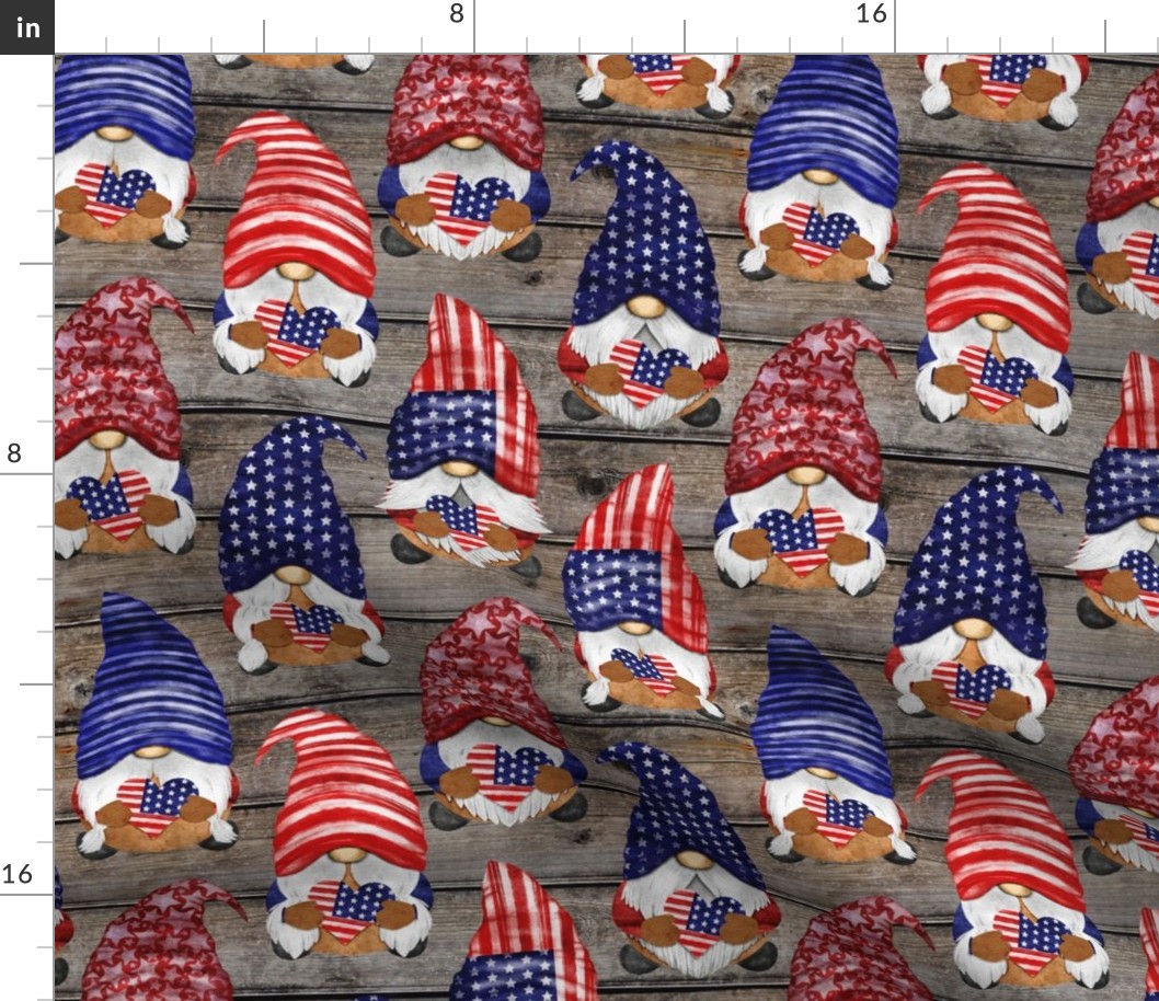 Stars and Stripes Flag Gnomes on Barn Wood - medium scale