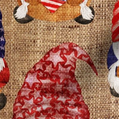 Stars and Stripes Flag Gnomes on Burlap - large scale