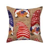 Stars and Stripes Flag Gnomes on Burlap - large scale