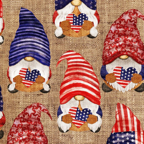 Stars and Stripes Flag Gnomes on Burlap - large scale