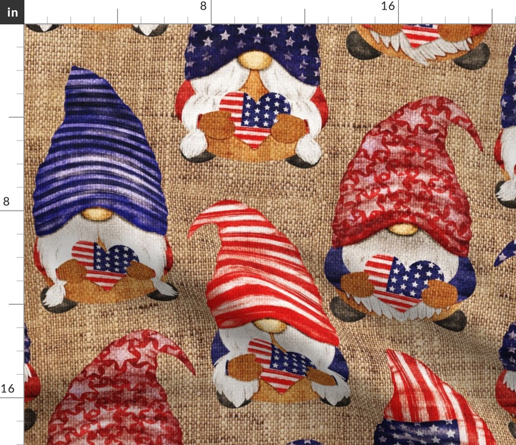 Stars and Stripes Flag Gnomes on Burlap - large scale