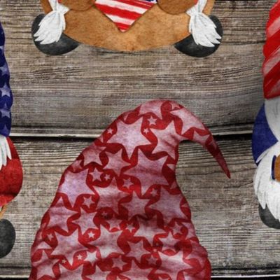 Stars and Stripes Flag Gnomes on Barn Wood - large scale