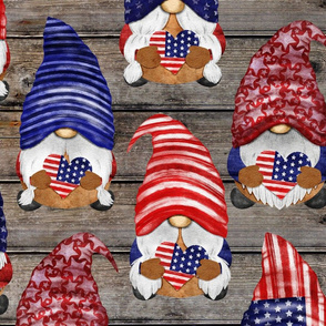 Stars and Stripes Flag Gnomes on Barn Wood - large scale