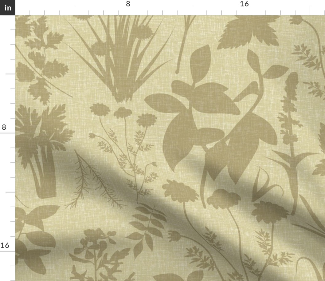 Herbology- Herbs of the World- Monochrome Eggshell Linen Texture- Large Scale