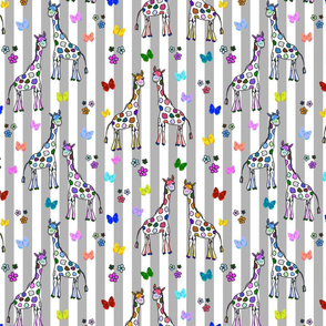 Rainbow Giraffe Friends - silver stripes, medium