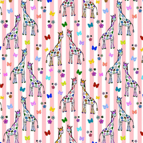 Rainbow Giraffe Friends - coral pink stripes, medium