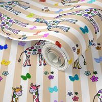 Rainbow Giraffe Friends - beige stripes, medium