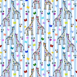 Rainbow Giraffe Friends - blue stripes, medium