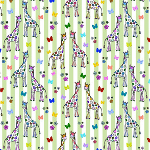 Rainbow Giraffe Friends - sage green stripes, medium