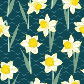 Daffodil on green textured background
