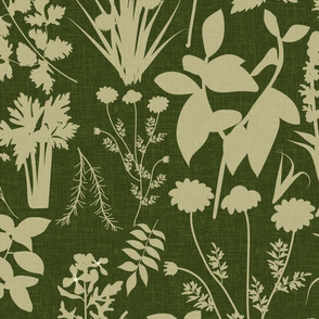 Herbology- Herbs of the World- Eggshell on Lime Green Linen Texture- Large Scale