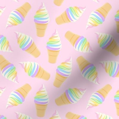 swirl ice cream cones - pastels on pale pink -  LAD21