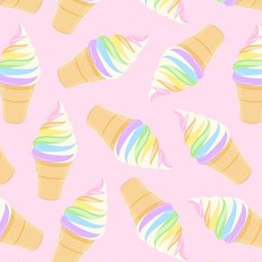 swirl ice cream cones - pastels on pale pink -  LAD21
