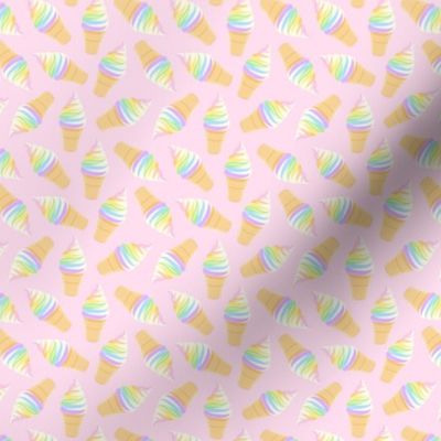 (small scale) swirl ice cream cones - pastels on pale pink -  LAD21